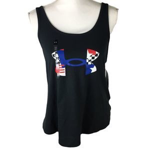 NWT Under Armour Loose Fit Heat Gear Black Tank Top Size Large Cross Back